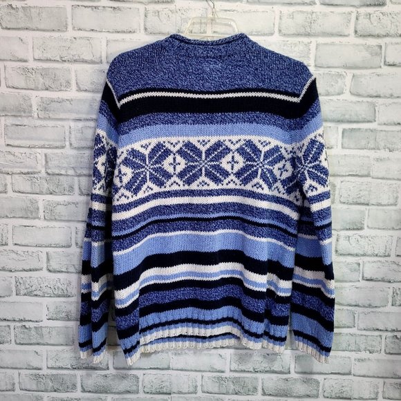Vintage 90s Y2K Basic Editions Size L Blue Snowflake Chunky Knit Sweater Holiday - Picture 5 of 6
